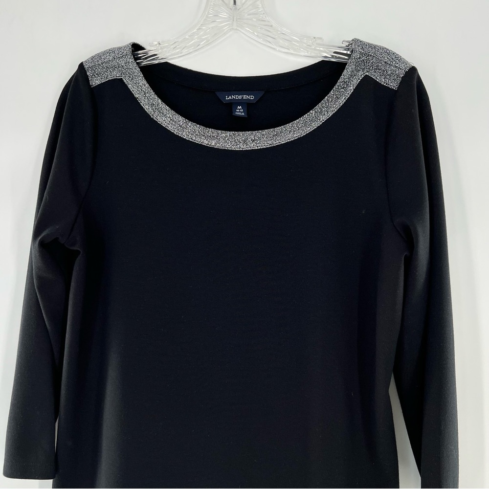Lands' End Black Silver Metallic Dressy Tunic Top Blouse Size Medium (10-12) - Picture 9 of 13